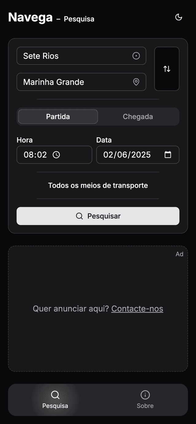 Página principal da aplicação