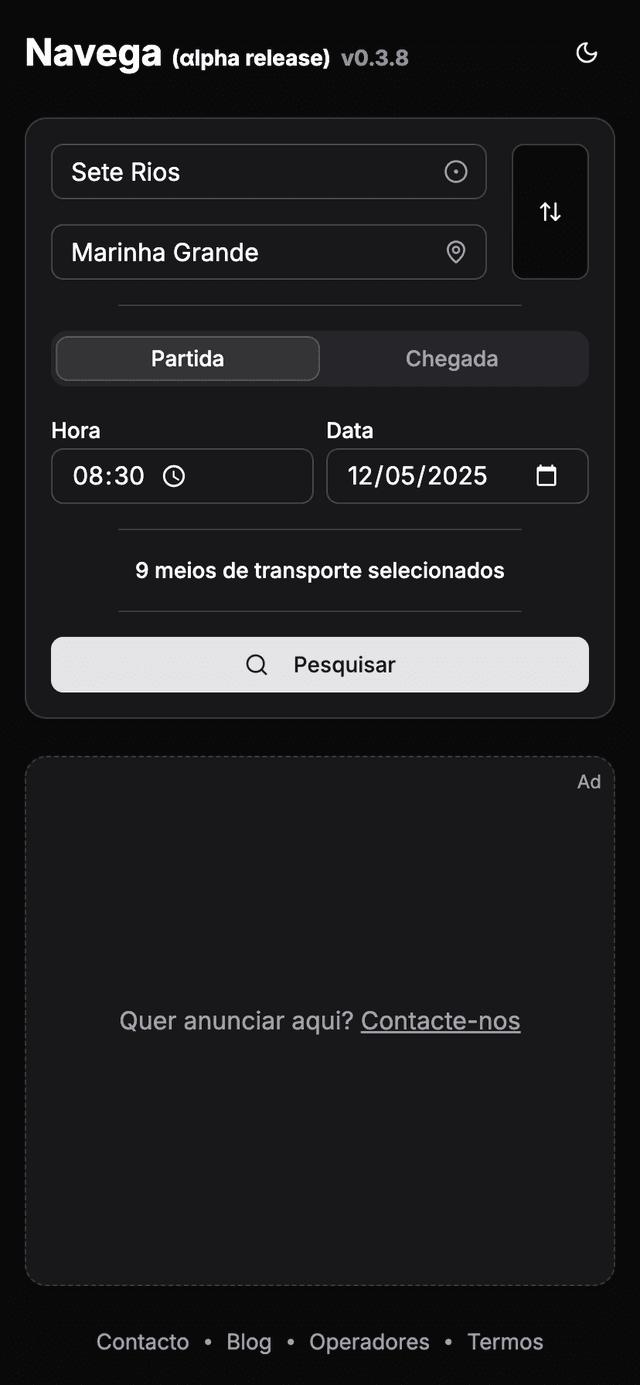 Página principal da aplicação